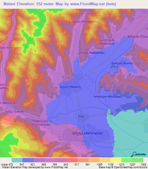 Matani,Georgia Elevation Map
