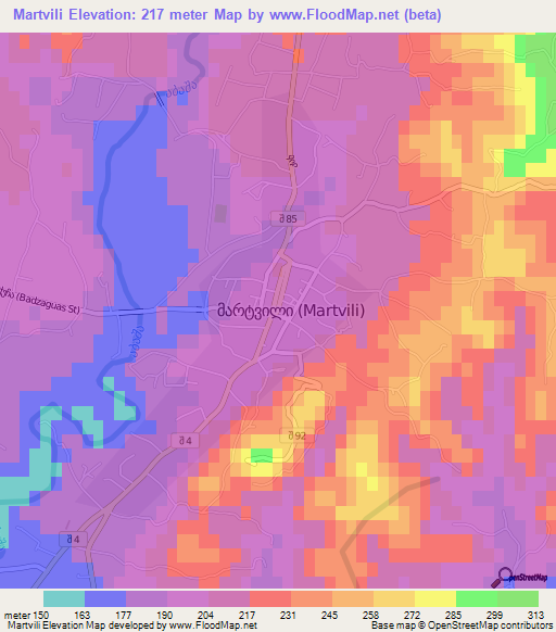 Martvili,Georgia Elevation Map