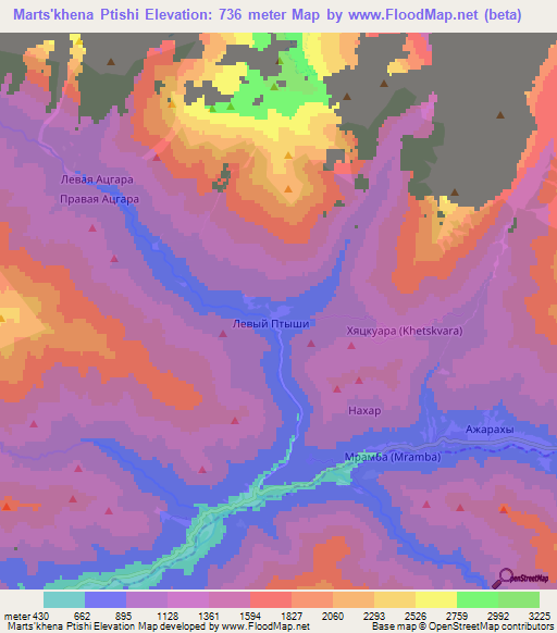 Marts'khena Ptishi,Georgia Elevation Map