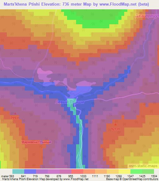 Marts'khena Ptishi,Georgia Elevation Map