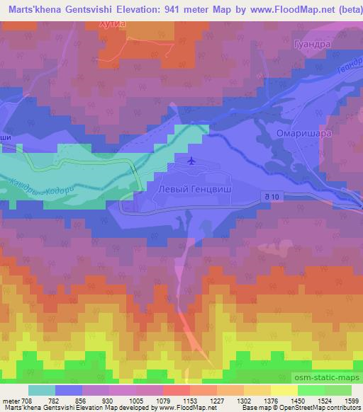 Marts'khena Gentsvishi,Georgia Elevation Map