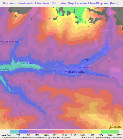 Marjvena Gentsvishi,Georgia Elevation Map