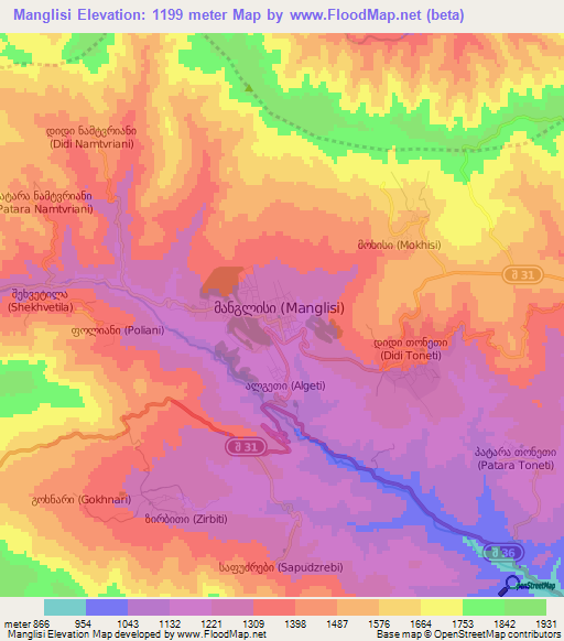Manglisi,Georgia Elevation Map