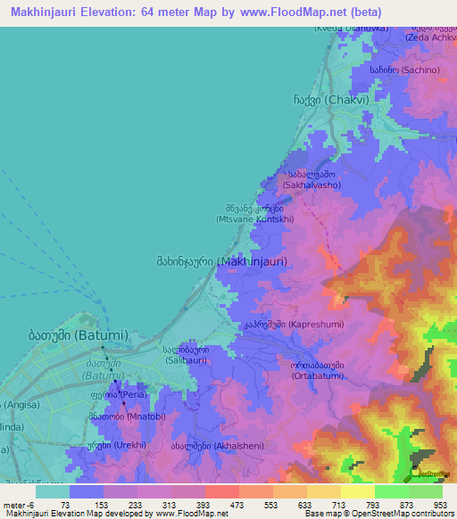 Makhinjauri,Georgia Elevation Map