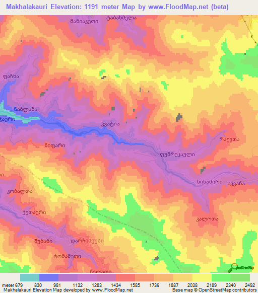 Makhalakauri,Georgia Elevation Map