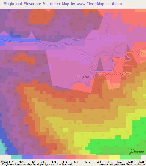 Maghraani,Georgia Elevation Map