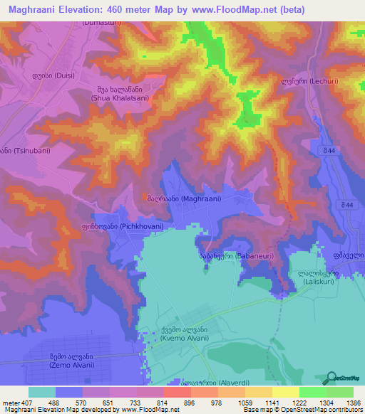 Maghraani,Georgia Elevation Map