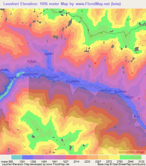 Leusheri,Georgia Elevation Map