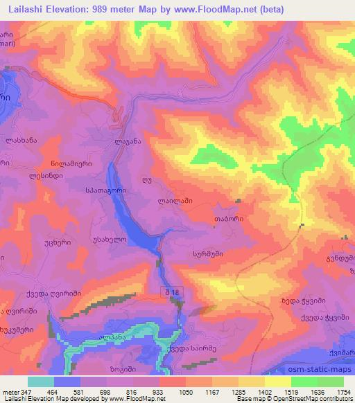 Lailashi,Georgia Elevation Map