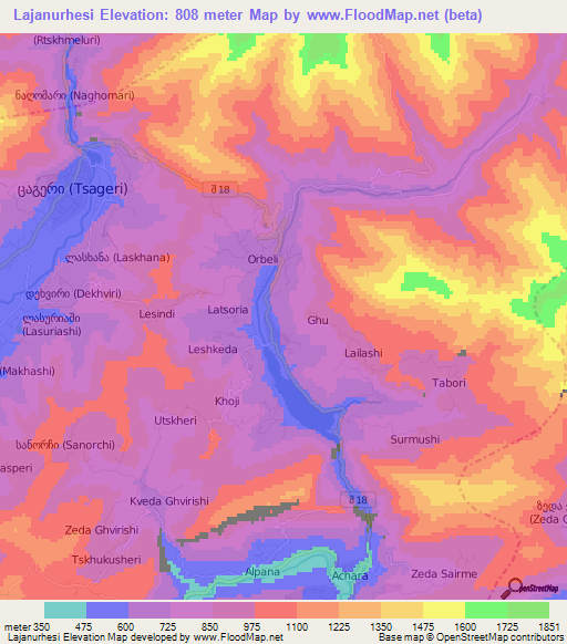 Lajanurhesi,Georgia Elevation Map