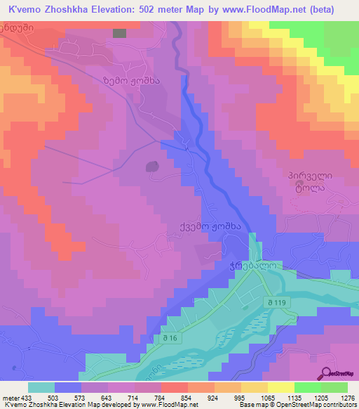 K'vemo Zhoshkha,Georgia Elevation Map