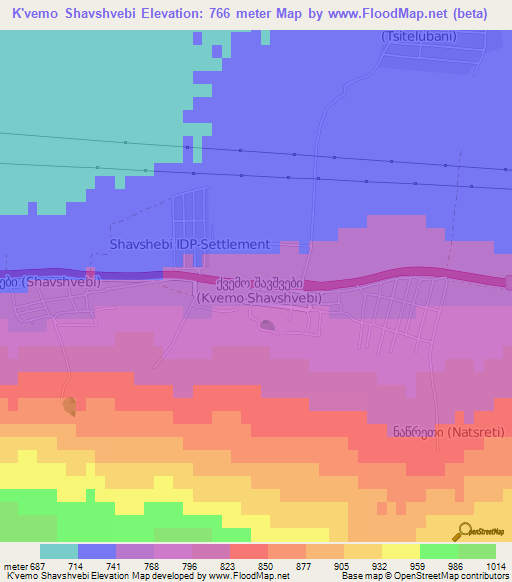 K'vemo Shavshvebi,Georgia Elevation Map