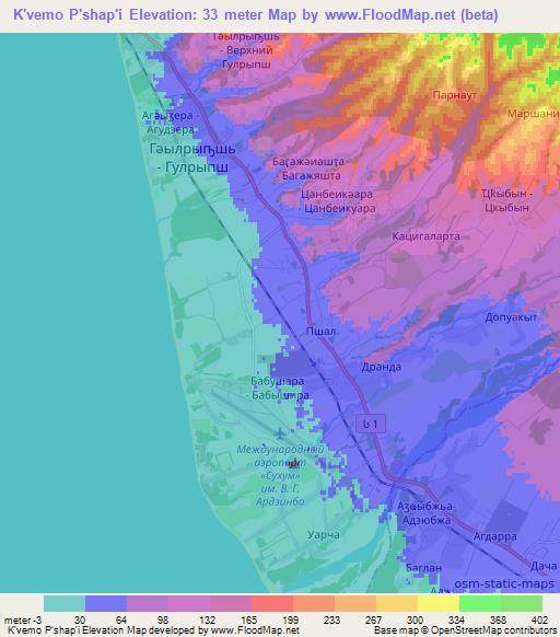 K'vemo P'shap'i,Georgia Elevation Map