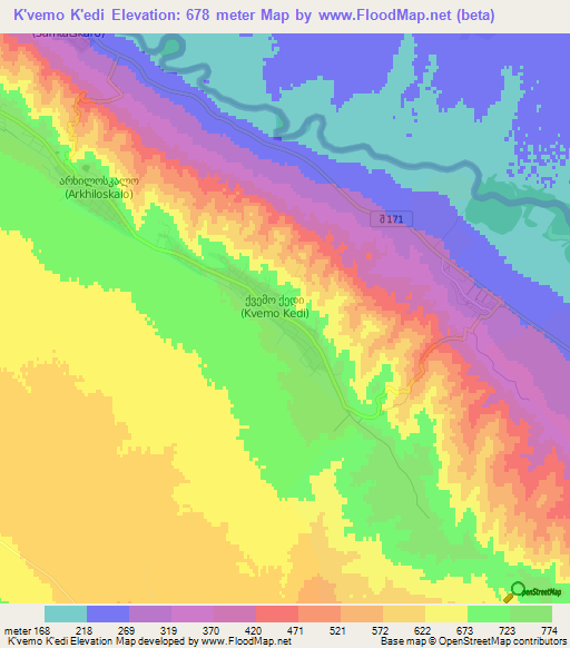 K'vemo K'edi,Georgia Elevation Map