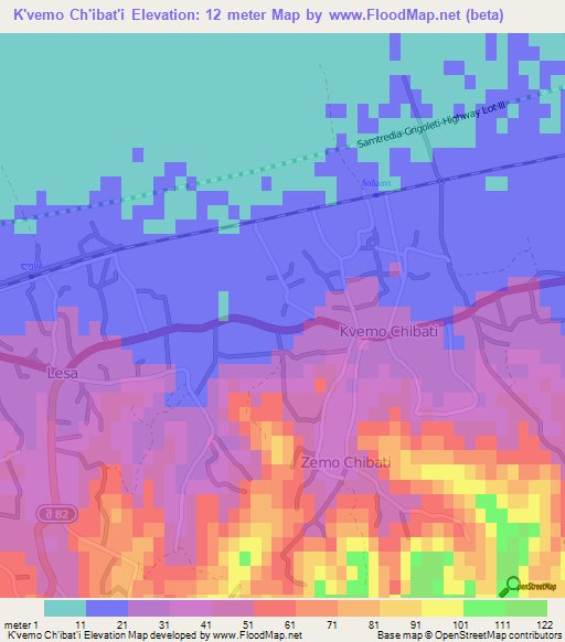 K'vemo Ch'ibat'i,Georgia Elevation Map