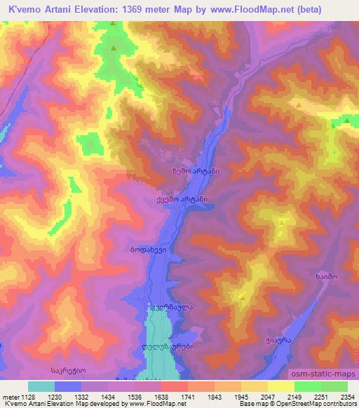 K'vemo Artani,Georgia Elevation Map