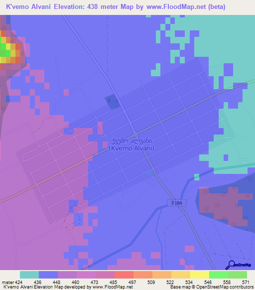 K'vemo Alvani,Georgia Elevation Map