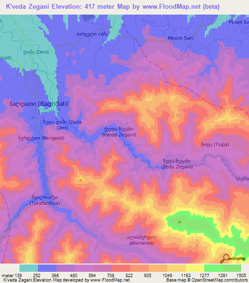 K'veda Zegani,Georgia Elevation Map