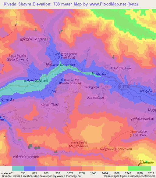 K'veda Shavra,Georgia Elevation Map