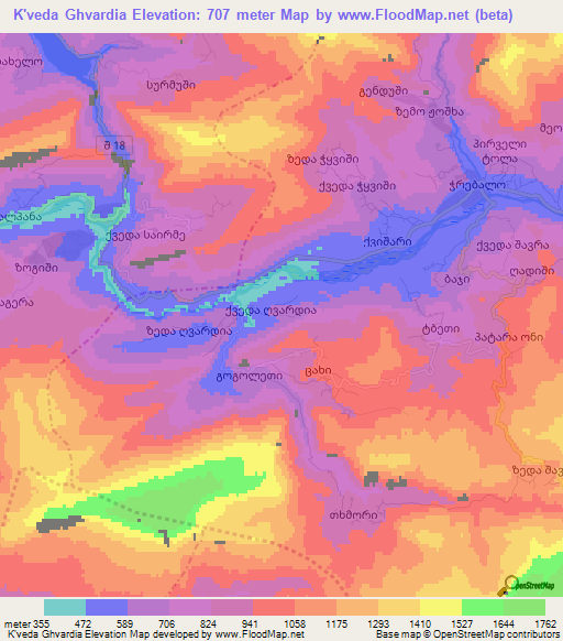 K'veda Ghvardia,Georgia Elevation Map