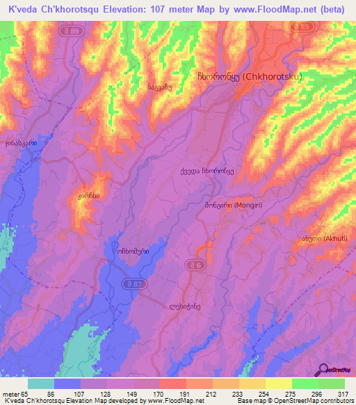 K'veda Ch'khorotsqu,Georgia Elevation Map