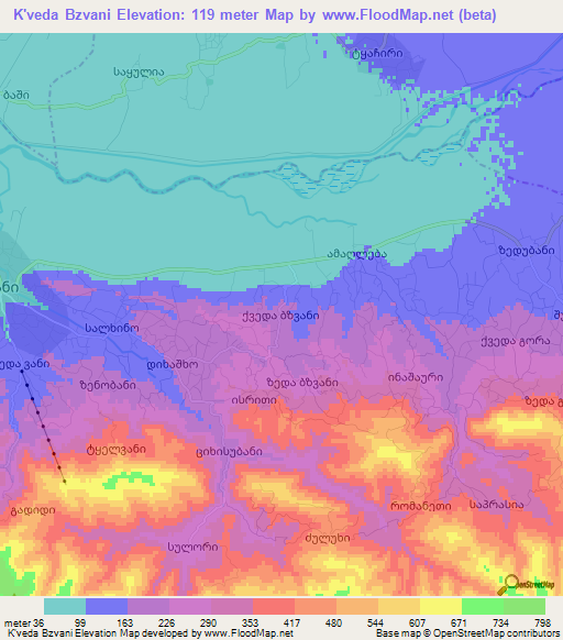 K'veda Bzvani,Georgia Elevation Map