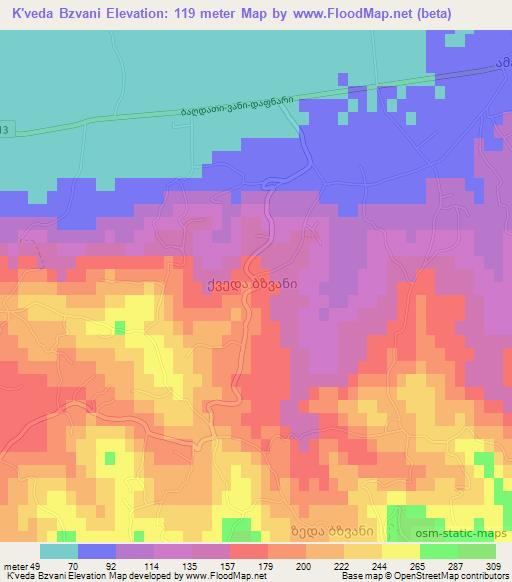 K'veda Bzvani,Georgia Elevation Map