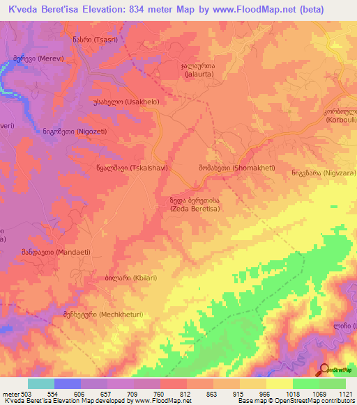 K'veda Beret'isa,Georgia Elevation Map