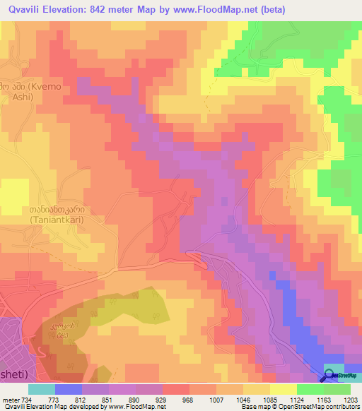 Qvavili,Georgia Elevation Map