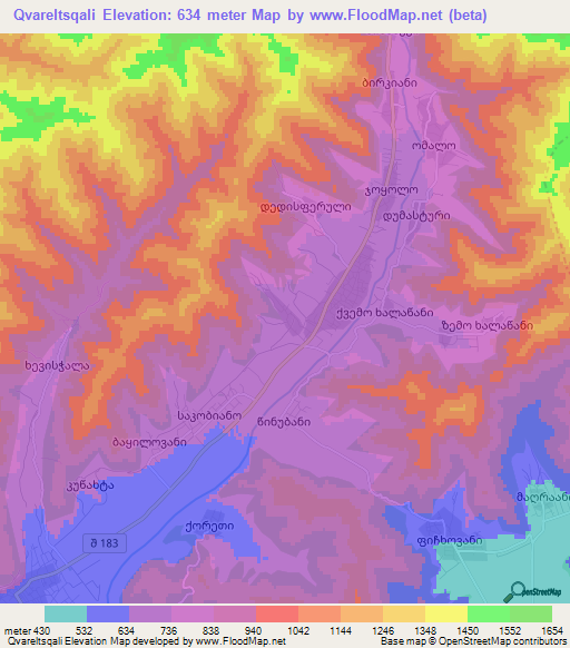 Qvareltsqali,Georgia Elevation Map