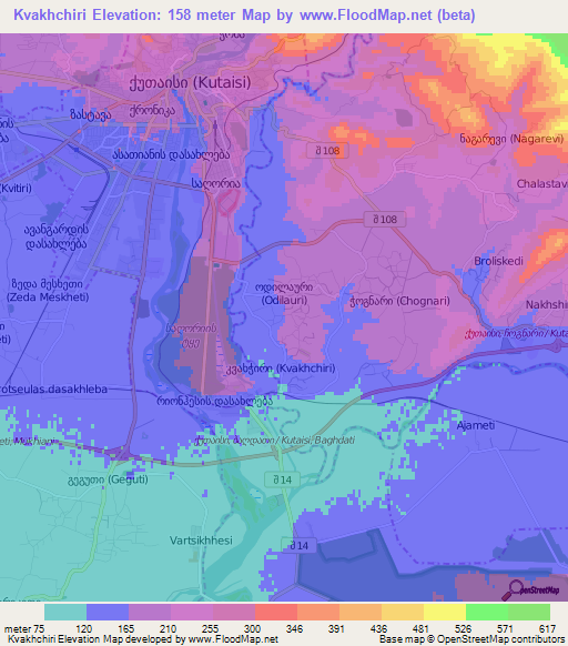 Kvakhchiri,Georgia Elevation Map