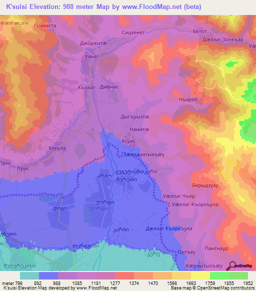 K'suisi,Georgia Elevation Map