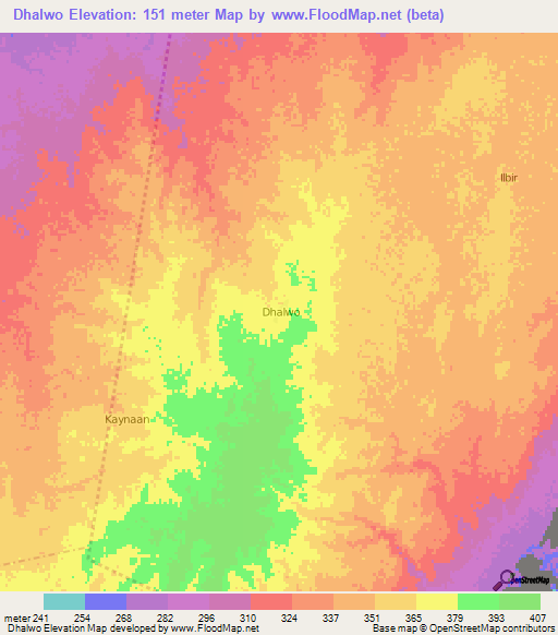 Dhalwo,Somalia Elevation Map