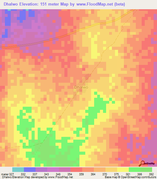 Dhalwo,Somalia Elevation Map