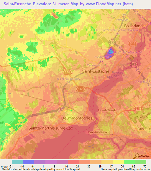 Saint-Eustache,Canada Elevation Map
