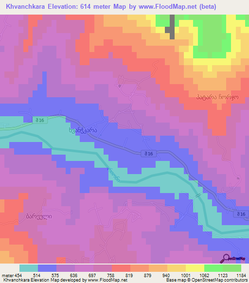 Khvanchkara,Georgia Elevation Map