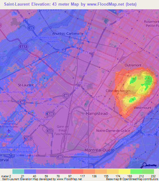 Saint-Laurent,Canada Elevation Map