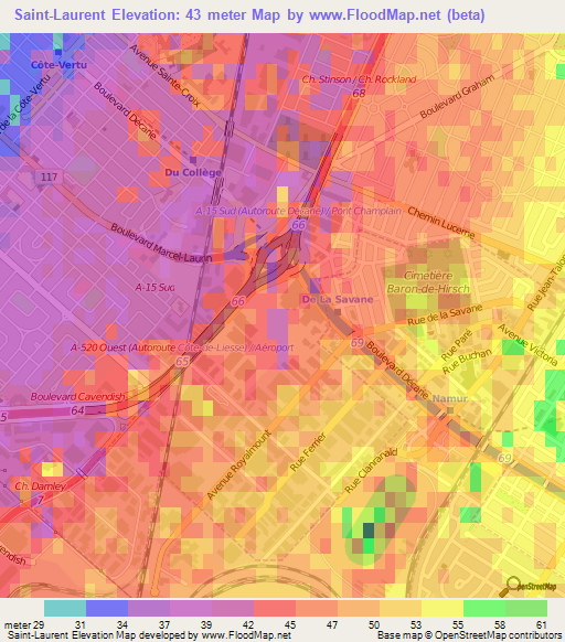 Saint-Laurent,Canada Elevation Map