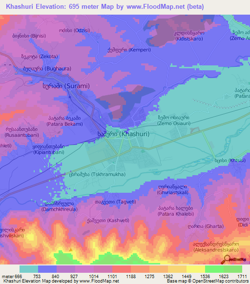Khashuri,Georgia Elevation Map