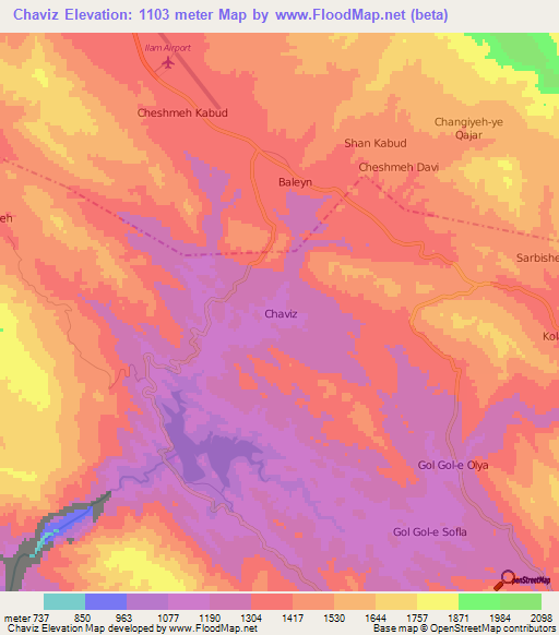 Chaviz,Iran Elevation Map