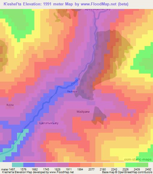 K'eshel'ta,Georgia Elevation Map