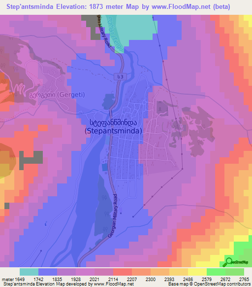 Step'antsminda,Georgia Elevation Map