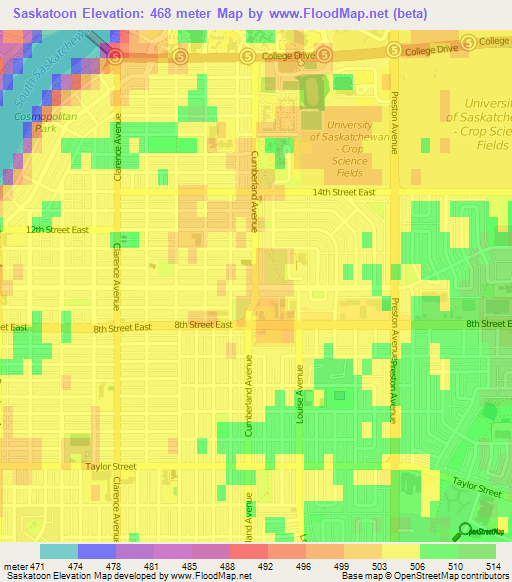 Saskatoon,Canada Elevation Map