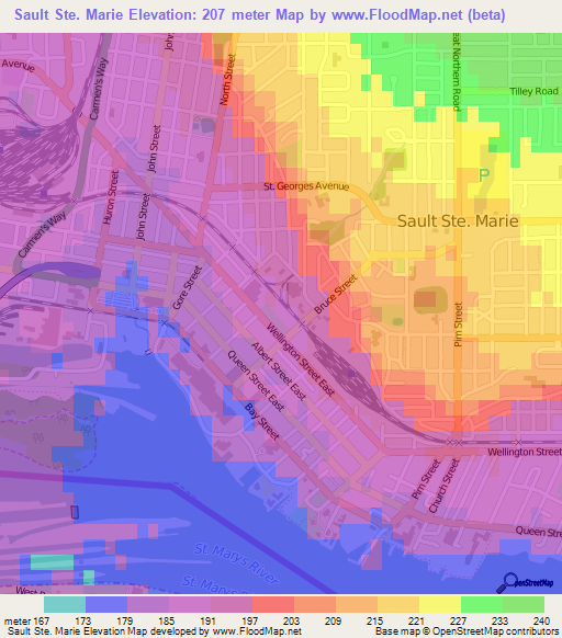 Sault Ste. Marie,Canada Elevation Map