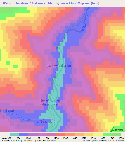 K'alilo,Georgia Elevation Map