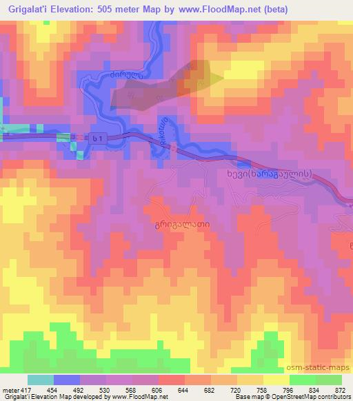 Grigalat'i,Georgia Elevation Map