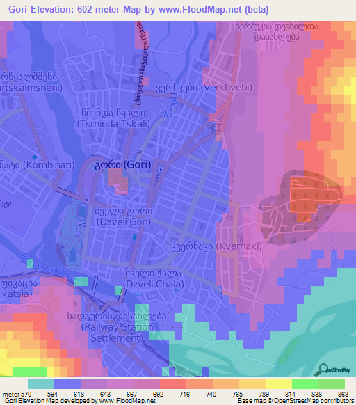 Gori,Georgia Elevation Map