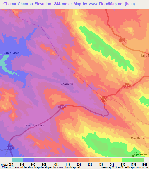 Chama Chambu,Iran Elevation Map