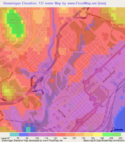 Shawinigan,Canada Elevation Map