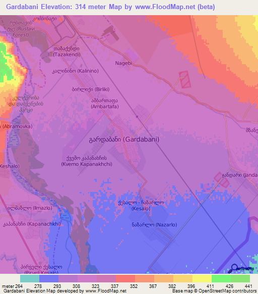 Gardabani,Georgia Elevation Map